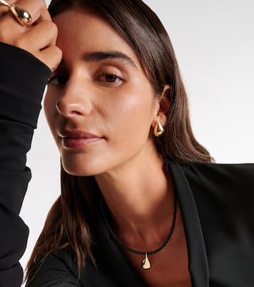 Halskette Water Droplet aus Leder mit 14kt Gelbgold  | Mateo