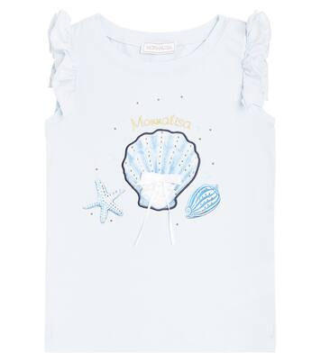 Printed ruffled cotton jersey top | Monnalisa