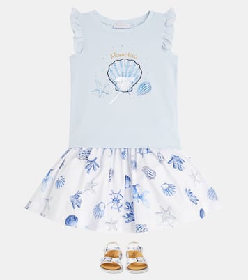 Printed ruffled cotton jersey top | Monnalisa