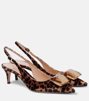 Jaipur 55 leopard-print velvet slingback pumps | Gianvito Rossi