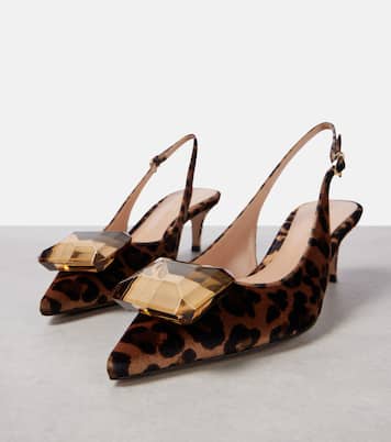 Jaipur 55 leopard-print velvet slingback pumps | Gianvito Rossi