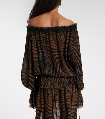 Lace-trimmed zebra-print chiffon top | Blumarine