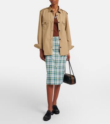 Checked cotton poplin pencil skirt | Prada