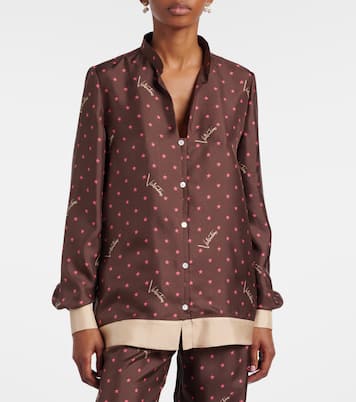 Camicia pigiama in twill di seta con stampa | Valentino