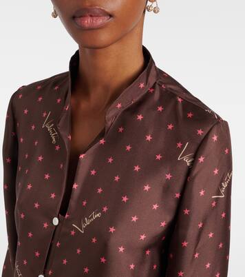 Camicia pigiama in twill di seta con stampa | Valentino