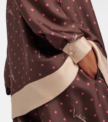 Camicia pigiama in twill di seta con stampa | Valentino