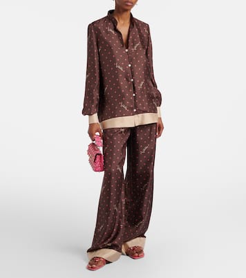Camicia pigiama in twill di seta con stampa | Valentino