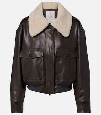 Shearling-trimmed leather bomber jacket | Brunello Cucinelli