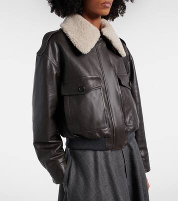 Shearling-trimmed leather bomber jacket | Brunello Cucinelli