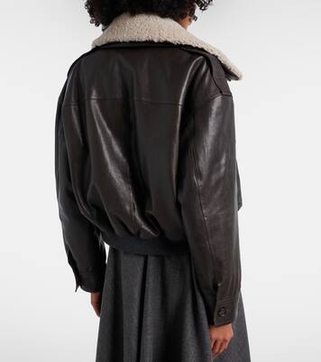 Shearling-trimmed leather bomber jacket | Brunello Cucinelli