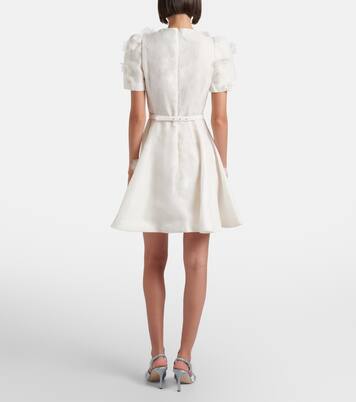 Elyse floral-appliqué linen and silk minidress | Leo Lin