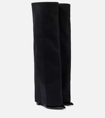 Leather-trimmed melton knee-high boots | Sacai