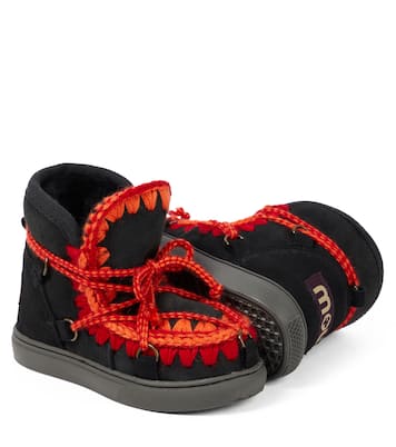 Crochet shearling-lined suede ankle boots | Mou Kids
