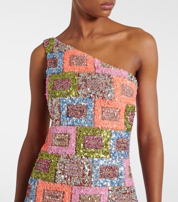 Abito lungo monospalla con paillettes | Taller Marmo