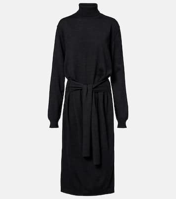 فستان ميدي من الصوف المخلوط بياقة عالية | Lemaire