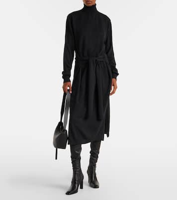 فستان ميدي من الصوف المخلوط بياقة عالية | Lemaire