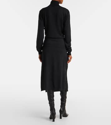 فستان ميدي من الصوف المخلوط بياقة عالية | Lemaire