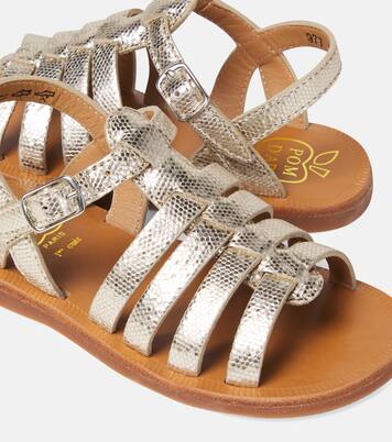 Plagette Strap metallic leather sandals | Pom d'Api