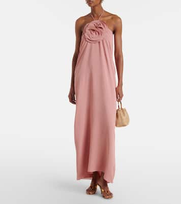 Robe longue à dos nu et appliqués floraux | Adriana Degreas