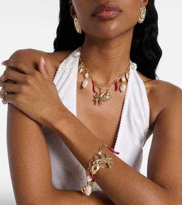 Faux pearl-embellished charm bracelet | Self-Portrait