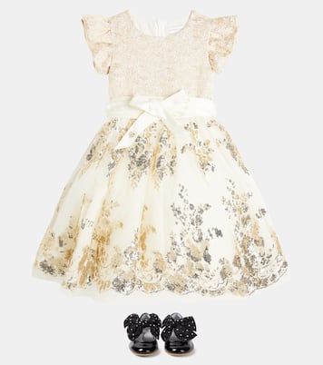 Sequined embroidered tulle-trimmed dress | Monnalisa