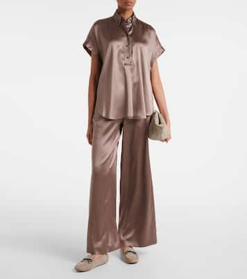 Pantalones anchos en mezcla de seda | Brunello Cucinelli