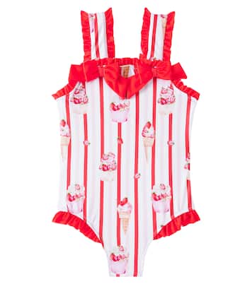 Bow-detail striped printed swimsuit | Patachou