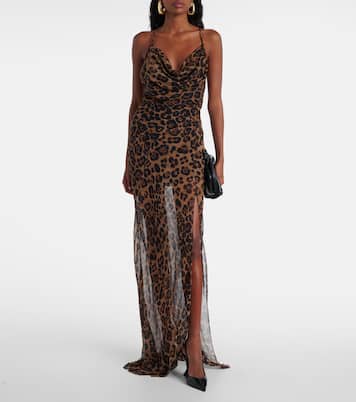 Robe longue en soie à motif léopard | Blumarine