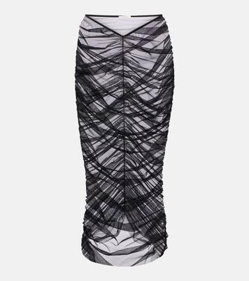 Sheer ruched mesh midi skirt | Nensi Dojaka