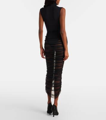 Sheer ruched mesh midi skirt | Nensi Dojaka
