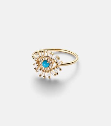 Bague Evil Eye Mini en or 18 ct, turquoise et diamants | Suzanne Kalan