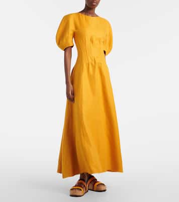Ranya puff-sleeve linen twill maxi dress | Gabriela Hearst