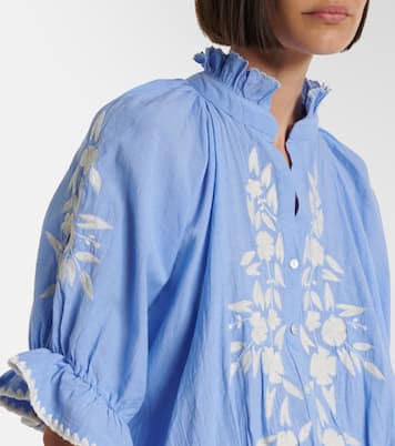 Abito corto in chambray di cotone con ricamo | Juliet Dunn