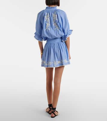 Abito corto in chambray di cotone con ricamo | Juliet Dunn