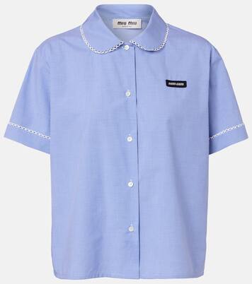 Gingham lace-trimmed cotton poplin shirt | Miu Miu