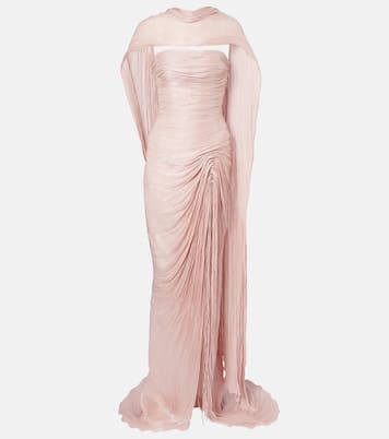 Draped pleated scarf-detail bustier gown | Marmar Halim