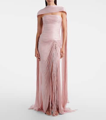 Draped pleated scarf-detail bustier gown | Marmar Halim