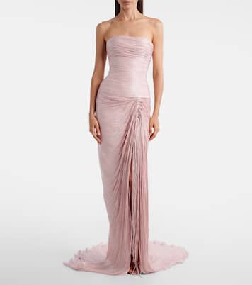 Draped pleated scarf-detail bustier gown | Marmar Halim