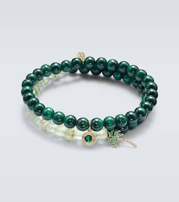14kt yellow gold set of 2 bracelets with emeralds and diamonds | Sydney Evan