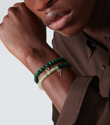 14kt yellow gold set of 2 bracelets with emeralds and diamonds | Sydney Evan