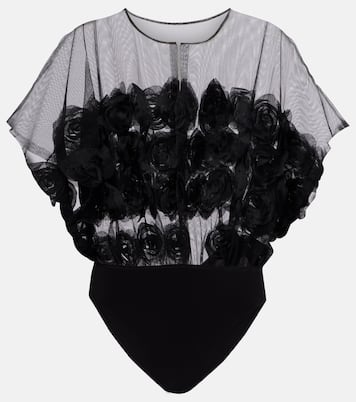 Floral-appliqué semi-sheer bodysuit | Norma Kamali