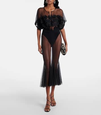 Floral-appliqué semi-sheer bodysuit | Norma Kamali