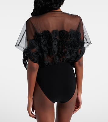 Floral-appliqué semi-sheer bodysuit | Norma Kamali
