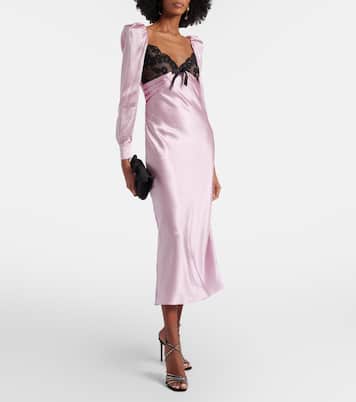 Lace-trimmed silk satin midi dress | Alessandra Rich