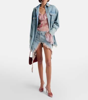 Minigonna asimmetrica in denim distressed | Blumarine