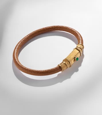 Armreif Lasso aus Leder mit 18kt Gelbgold (750/1000) und Smaragd | Marie Lichtenberg