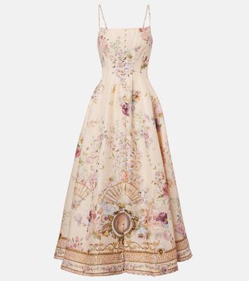 Printed linen and silk midi dress | Camilla