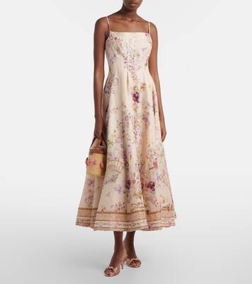Printed linen and silk midi dress | Camilla