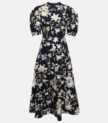 Robe midi Kira brodée en coton mélangé à fleurs | Erdem