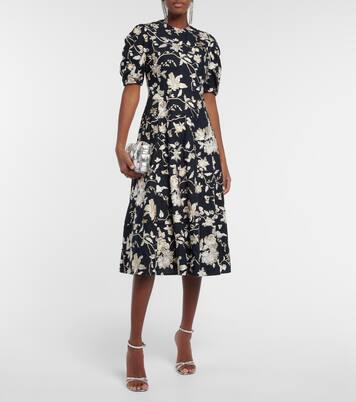 Robe midi Kira brodée en coton mélangé à fleurs | Erdem
